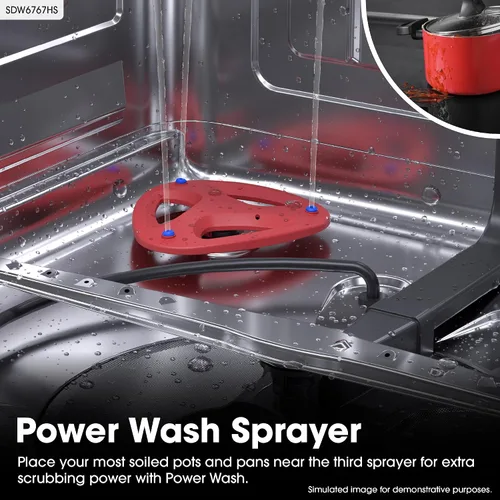 Vista 4 de Lavadora inteligente SHARP SDW6767HS. Funciona con Alexa. Incluye luces LED interiores, interior de acero inoxidable, secado con calor y asistencia