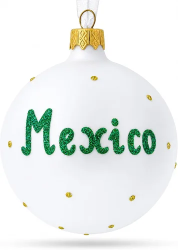 Vista 2 de Bandera de México bola de cristal adorno de Navidad 3.25 pulgadas
