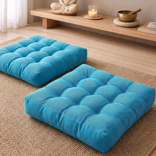Vista 10 de Degrees of Comfort - Cojines redondos y grandes de pana y capitoné para el suelo, meditación y sala tatami, para adultos, gris, 22 pulgadas Redondo