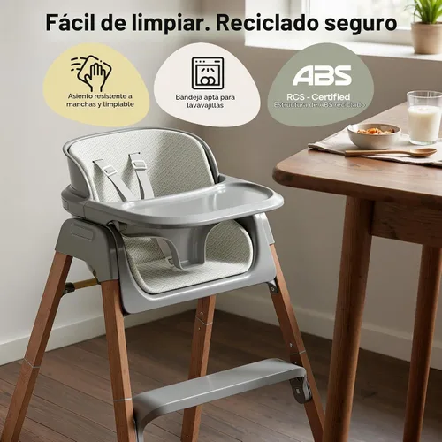 Vista 8 de Fodoss Silla alta convertible para bebé con bandeja desmontable, silla alta plegable para comer con cojín grueso, silla para Comer de Bebe Gris