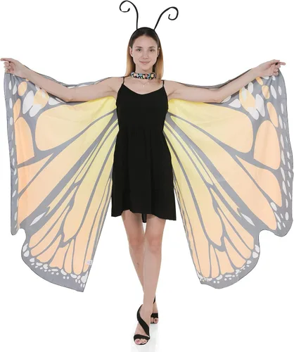 Vista 2 de Spooktacular Creations Butterfly Wing Cape Shawl with Lace Mask and Black Velvet Antenna Headband Adult Women Halloween Costume Accessory