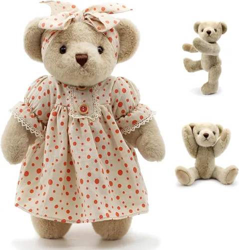 Vista 5 de suepcuddly Oso de Peluche Articulado Animales de Peluche Pequeño Juguete de Peluche Suave con Tela (Naranja 13 Pulgadas)
