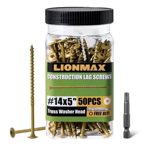 Vista 24 de LIONMAX Tornillos de retraso de 2-1/2 pulgadas, tornillo de madera estructural #14 x 2-1/2, 50 tornillos de construcción resistentes, resistentes a
