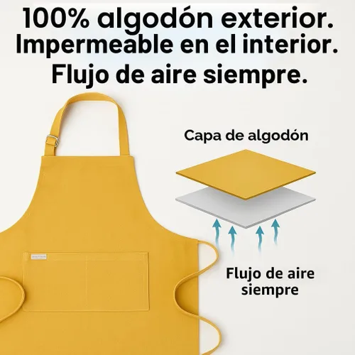 Vista 9 de Cotton Crossback Apron with Waterproof Lining, 2 Pockets, Adjustable Water-Resistant Chef Apron