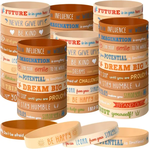 Vista 10 de Bucherry 120 pulseras de silicona motivacionales a granel inspiradoras de goma unisex con citas positivas para estudiantes, profesores, aula, Negro