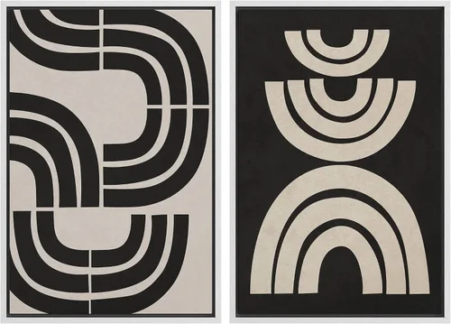 Vista 140 de SIGNFORD Lienzo enmarcado para pared, juego de arte geométrico retro de mediados de siglo, plantas forestales, ilustraciones con formas abstractas
