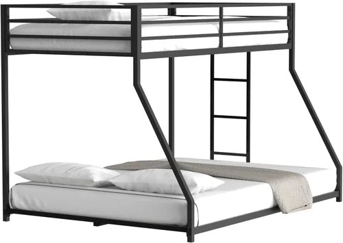 Vista 7 de Cama tipo loft de metal tamaño individual con tobogán y cortina, cama tipo loft con escalera y riel de seguridad, marco de cama tipo loft para niños