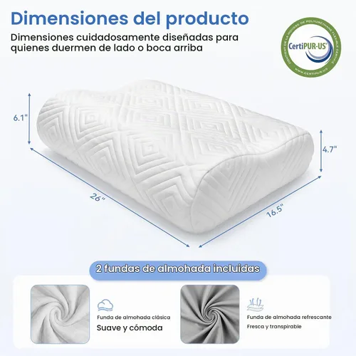 Vista 8 de Almohada de espuma viscoelástica, doble altura (4.7 y 6.1 pulgadas), almohada cervical de alto perfil para dormir de lado, almohada ergonómica
