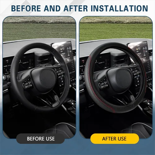 Vista 4 de Zufoty Funda para volante de automóvil, funda de cuero de microfibra, protector universal de 13 a 15 pulgadas, accesorios universales