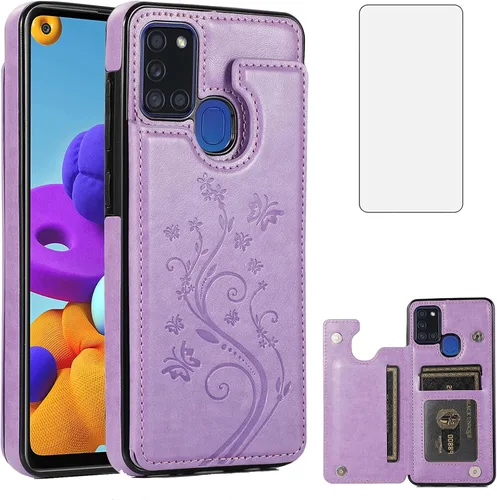 Vista 8 de Asuwish Funda de teléfono para Samsung Galaxy A21S con protector de pantalla de vidrio templado y tarjetero con soporte para tarjetero, accesorios