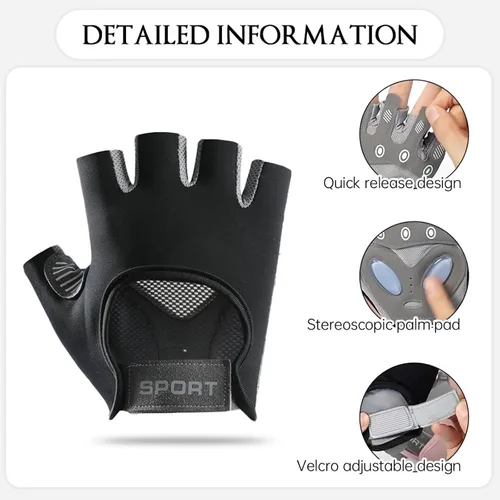 Vista 2 de Guantes de entrenamiento para gimnasio Guantes de levantamiento de pesas Guantes de ciclismo de dedo corto Guantes deportivos para hombres y mujeres