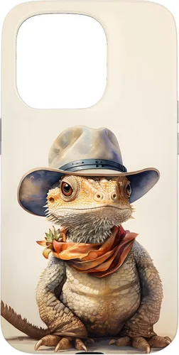 Vista 13 de iPhone 16 Lindo dragón barbudo Beardie con un estuche de sombrero de vaquero