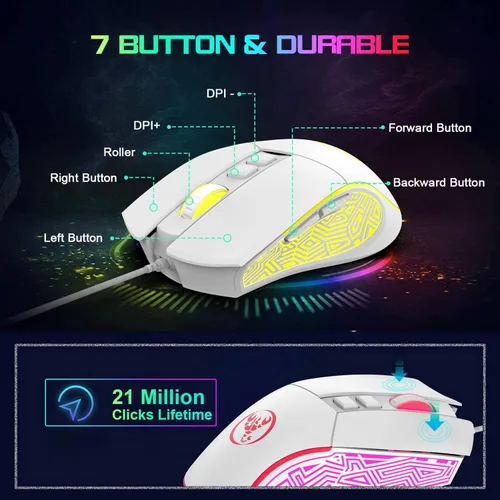 Vista 6 de SELORSS Combo de teclado y mouse para juegos al 60%, 61 teclas, mini teclado compacto con retroiluminación RGB de 6400 DPI, mouse ligero