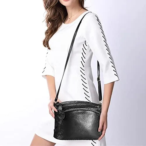 Vista 3 de Lecxci Carteras de cuero genuino con cremallera y bolsos de hombro para mujer