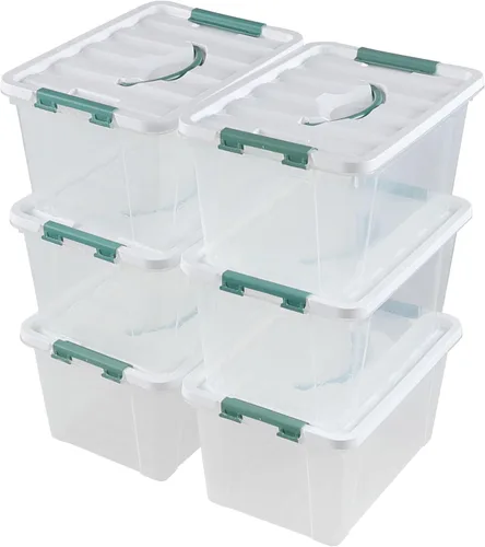 Vista 7 de Paquete de 6 cajas de almacenamiento transparentes de 14 L, contenedores de almacenamiento de plástico con tapas