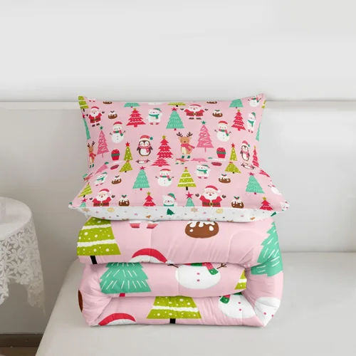 Vista 7 de Erosebridal Juego de edredón de Feliz Navidad, tamaño individual, divertido edredón de Papá Noel para niños y niñas, edredón de plumón de pingüino