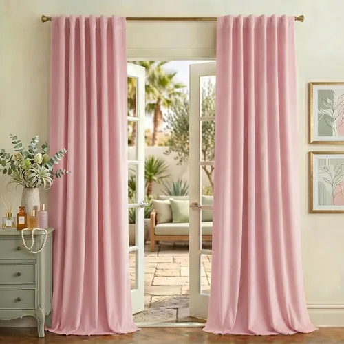 Vista 12 de NICETOWN Cortinas opacas de terciopelo rosa polvoriento de 96 pulgadas de largo, 2 paneles de oscurecimiento de la habitación, cortinas de 2-Rosa