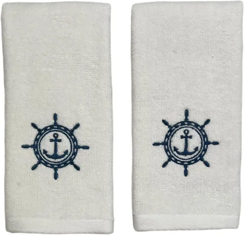 Vista 19 de Serafina Home Toallas de baño suaves y absorbentes para huéspedes: ancla azul náutica con diseño costero de cuerda gris plateada, 2 piezas de 12 "x