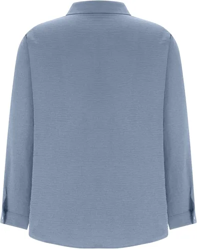 Vista 3 de Camisas de manga larga con botones para mujer, camisetas casuales de moda con cuello en V y cuello en V, blusas lisas de ajuste holgado