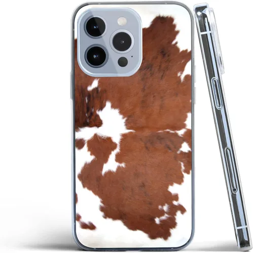 Vista 6 de Funda transparente para iPhone 14 con diseño de animales de granja impresos de piel de vaca occidental para niñas y mujeres, a prueba de golpes