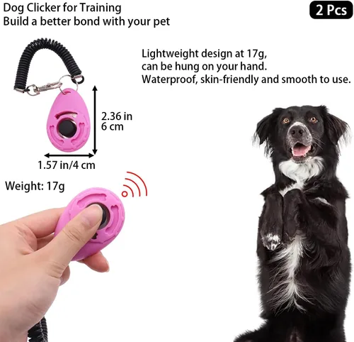 Vista 2 de 2 unidades de clicker rosa para perros para entrenamiento, fáciles de usar con botón accesorios de entrenamiento para perros, fuertes y duraderas