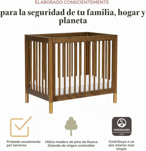Vista 6 de Babyletto Gelato 4-in-1 Mini Crib, Natural Walnut and Brushed Gold Feet