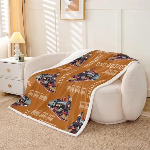 Vista 4 de Kids Train Flannel Blanket,Cartoon Car Bedroom Living Room Soft Cozy Fleece for Living Room Bedroom,Boys Girls Choo-Choo Train Tracks Blankets Decor
