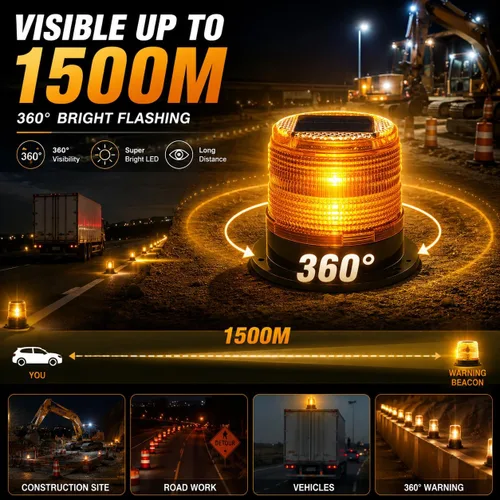 Vista 3 de Luz Estroboscópica Solar de Advertencia de Seguridad Intermitente/Luz Estroboscópica de Techo, con Base Magnética Fuerte Impermeable para 4 piezas