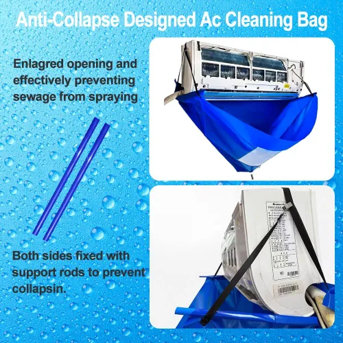 Vista 2 de Bolsa de limpieza de aire acondicionado con varillas de soporte, kit de cubierta mini dividida, cubierta de limpieza de aire acondicionado