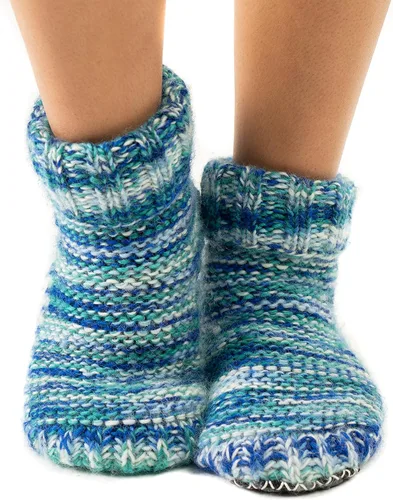 Vista 2 de Tibetan Socks Lana tejida a mano forro polar mediados botín zapatilla calcetín antideslizante suela