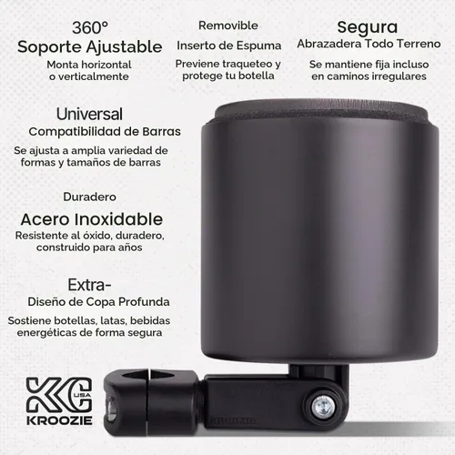 Vista 8 de Kroozie Soporte para botellas de bicicleta de lujo, universal, de acero inoxidable, para manillares, para barras verticales o en ángulo y bebidas