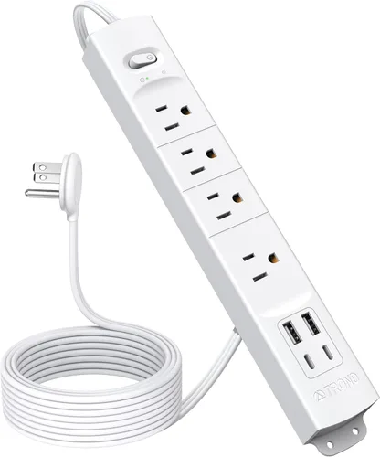 Vista 13 de Trond - Regleta protectora contra sobretensiones de montaje en pared con enchufe giratorio 360, 3 pies 4 AC, 3 USB-C & 1 USB-A, 1440J, 13A/1625W