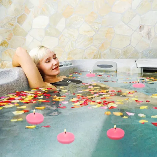 Vista 7 de Velas flotantes rosas de 10 horas, grandes de 3 pulgadas, sin aroma, sin goteo, de cera para piscina y agua, velas flotantes para jarrones, centros