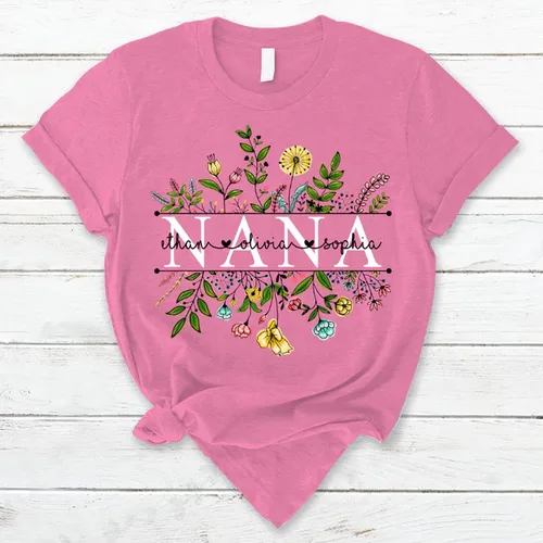 Vista 3 de Custom Mom Mimi and Grandkids Wildflowers Shirt, Customize Grandma Gifts, Gifts for Grandma Nana Gigi Oma Mamaw Yaya