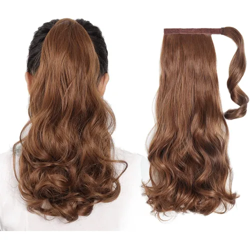 Vista 28 de Extensiones de cabello para cola de caballo, extensión de cola de caballo roja de 16 pulgadas, corta, ondulada, rizada, envolvente, cola de caballo