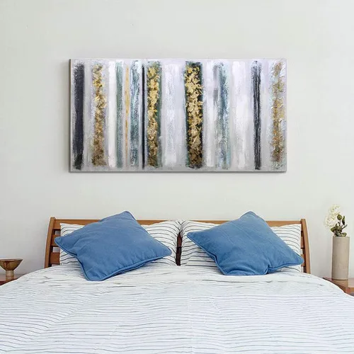 Vista 4 de Boiee Arte, 24 x 48 pulgadas, lámina dorada pintada a mano, líneas minimalistas, arte de pared, pinturas al óleo abstractas neutrales, gris oscuro