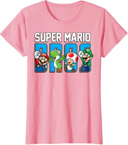 Vista 15 de Super Mario Bros Characters Letter Fill Graphic T-Shirt Camiseta, Negro