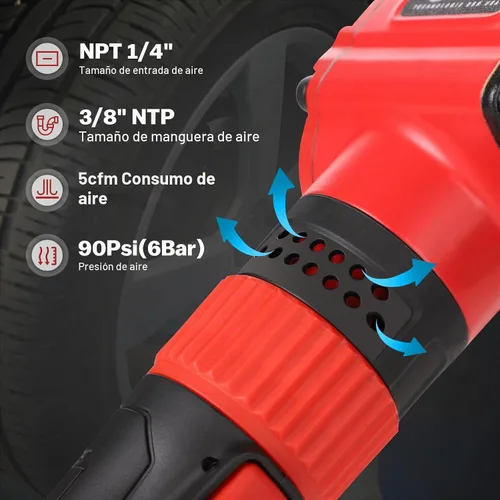 Vista 4 de XIIW Llave de impacto angular de 1/2 pulgada, par máximo de 910 pies-libras, diseño compacto y ligero de 3.63 lb, pistola de aire de impacto mini