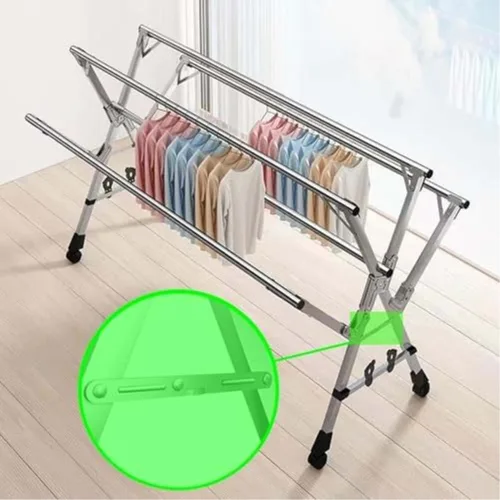 Vista 4 de Space-Saving Clothes Drying Rack, Foldable Stainless Steel Laundry Hanger with 5 Poles, Shoe Rack & 360° Wheels (160cm/63in 160cm/63in)