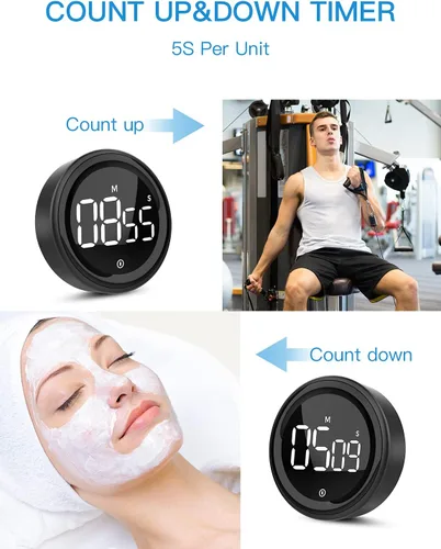 Vista 3 de LIORQUE Temporizador digital de cocina, temporizador de cuenta regresiva magnética con pantalla LED grande, 2 niveles de brillo, 3 niveles