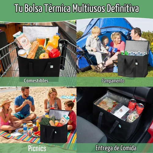 Vista 5 de VENO Paquete de 2 bolsas enfriadoras aisladas para entrega de alimentos, bolsas de compras plegables y reutilizables con cremallera, plegables