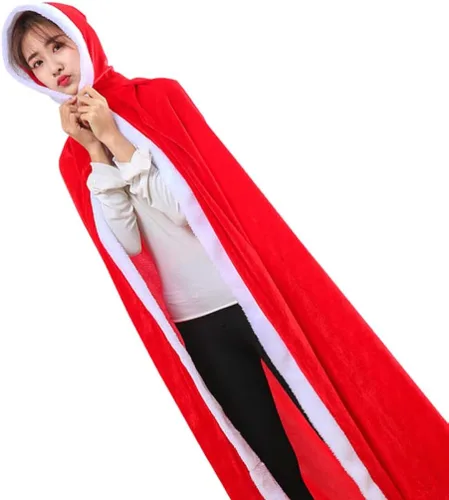 Vista 3 de Amosfun - Capa de Papá Noel con capucha para disfraz, disfraz de Papá Noel, 23.6in