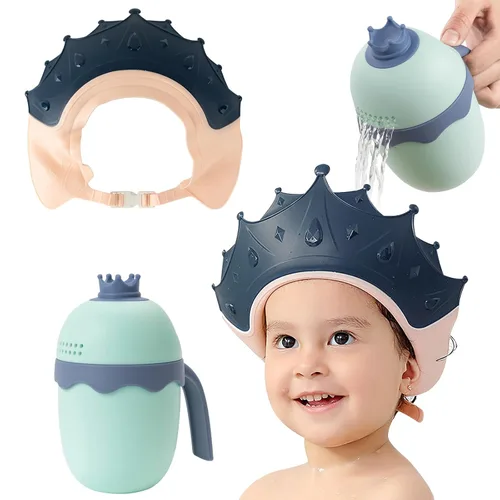 Vista 14 de FUNUPUP - Gorro de ducha para bebé, para niños, champú de baño para bebé, visera de lavado de cabello, ajustable, dinosaurio azul