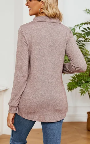 Vista 6 de Newchoice Blusa de manga larga para mujer, para leggings, casual, cuello de muesca, con botones, sudadera sin botones
