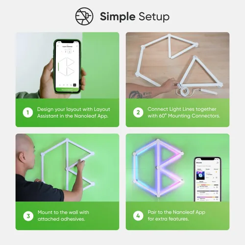Vista 6 de Kit más inteligente de luces de pared LED Nanoleaf Lines WiFi RGBW de 16M, luces de color atenuables para juegos y decoración del hogar