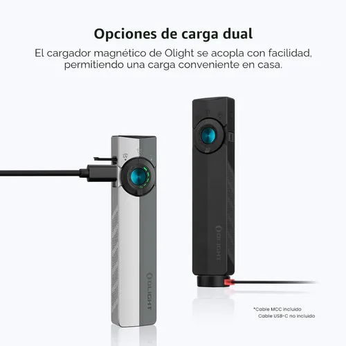 Vista 6 de OLIGHT ArkPro EDC Linterna plana recargable con haz verde, UV y LED blanco, linterna de bolsillo de 1500 lúmenes USB-C para camping, linterna