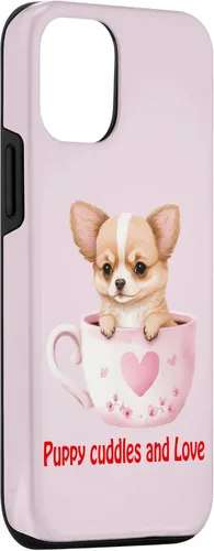 Vista 3 de iPhone 15 Pro Puppy cuddles & love, Chihuahua Red Heart Dog Día de San Valentín