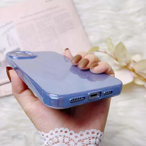 Vista 6 de Funda compatible con iPhone 15 Plus con purpurina para mujeres y niñas, funda protectora suave y brillante para iPhone 15 Plus, color azul