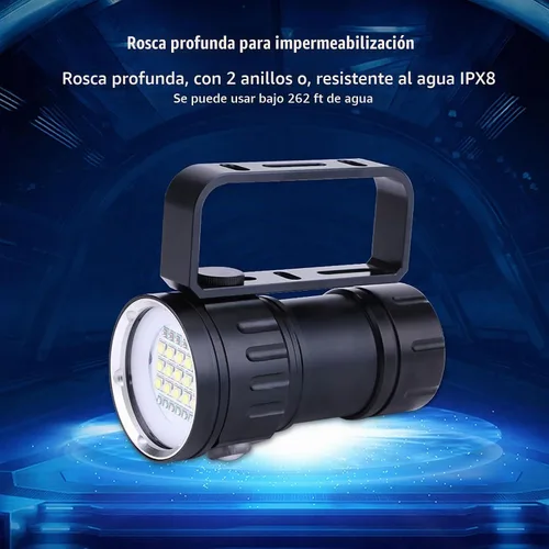Vista 3 de Linterna de buceo, luz de buceo de 18000 lúmenes para buceo