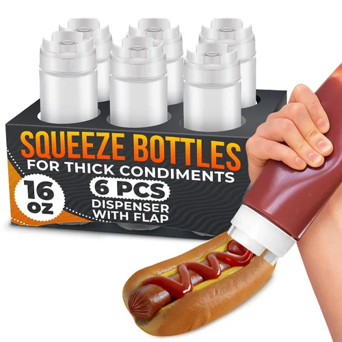 Vista 12 de 6 botellas de plástico para salsas de 4 onzas (4.1 fl oz), juego de botellas reutilizables pequeñas con punta fina cortable, para barbacoa, picnic